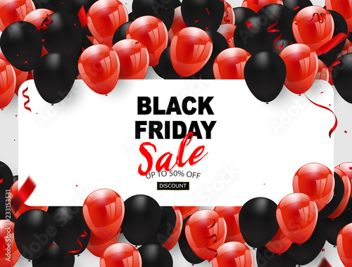 Black friday sale banner, Black and red Balloons Background. Vector illustration