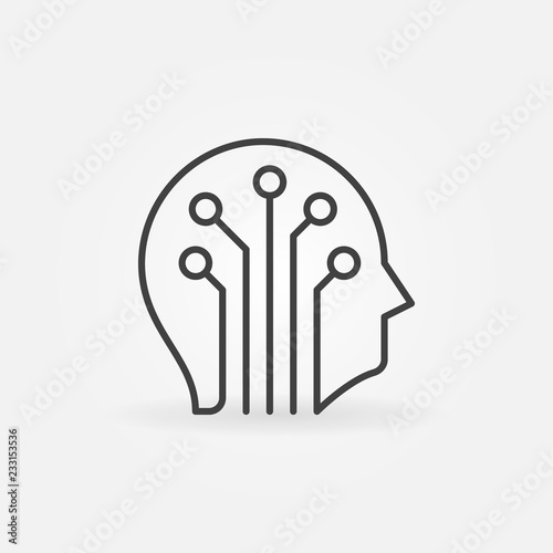 Circuit board head vector icon or symbol in thin line style
