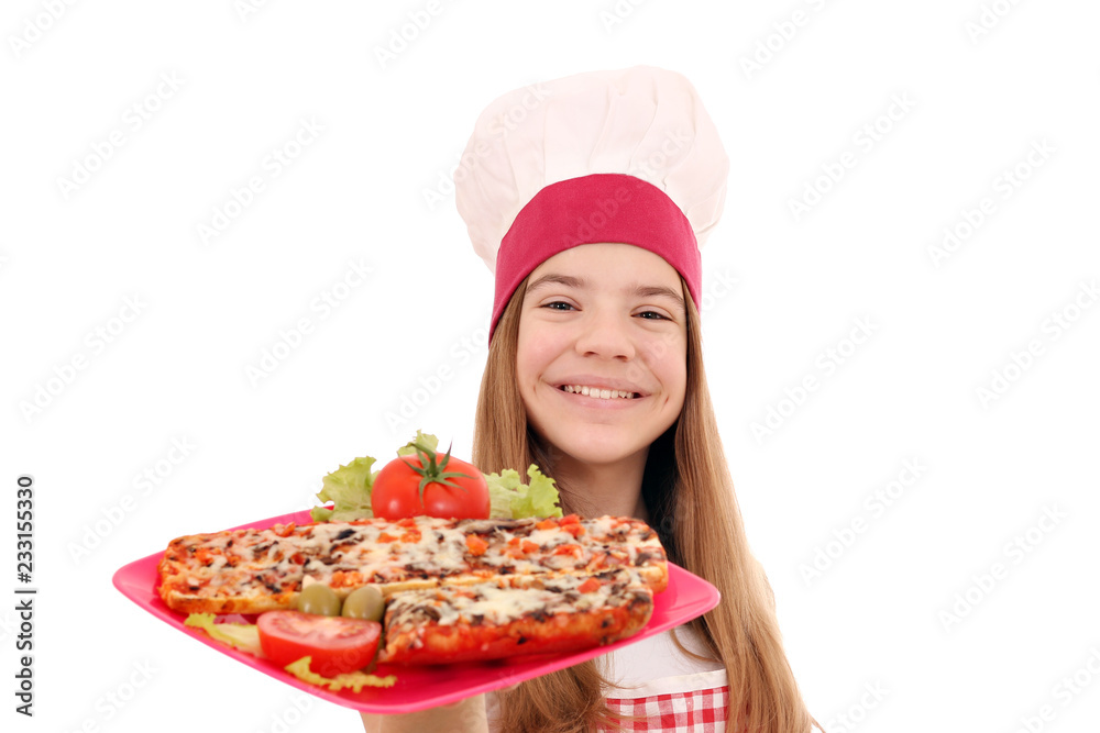 Happy girl cook with sandwiches on plate Happy girl cook with sandwiches on plate