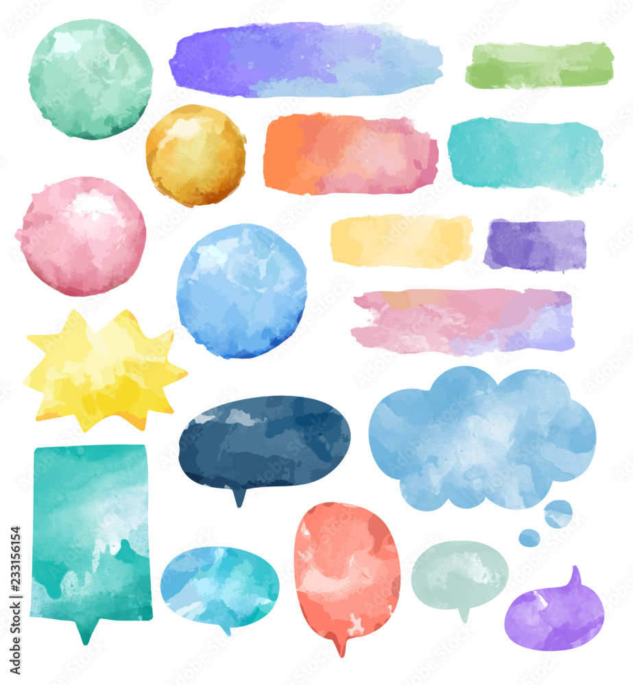 Set of colorful watercolor speech bubbles vector