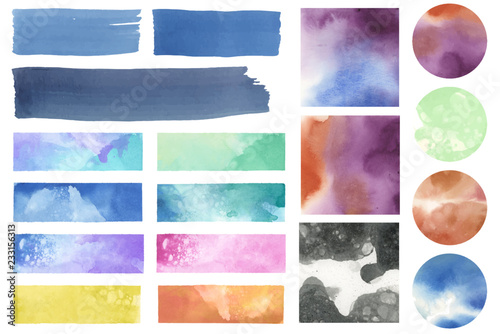 Set of colorful watercolor patches vector photo