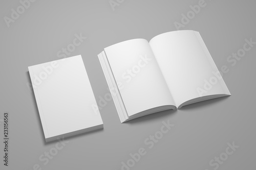 Empty top view 3D illustration of book mockup.