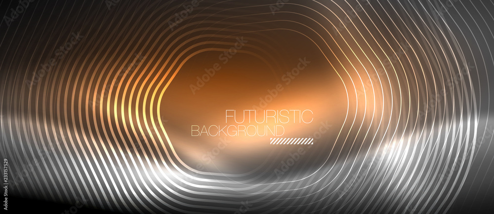 Neon glowing lines, magic energy space light concept, abstract background wallpaper design
