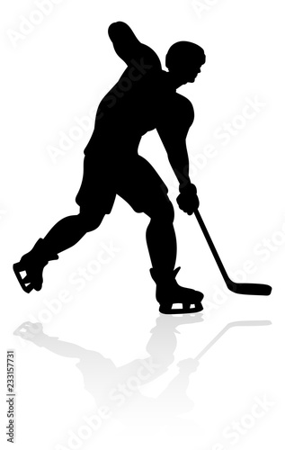 Canvas Print A detailed silhouette ice hockey player sports illustration
