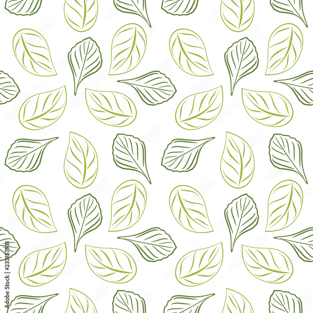 Seamless outlined leafy background for wrap design. Green color