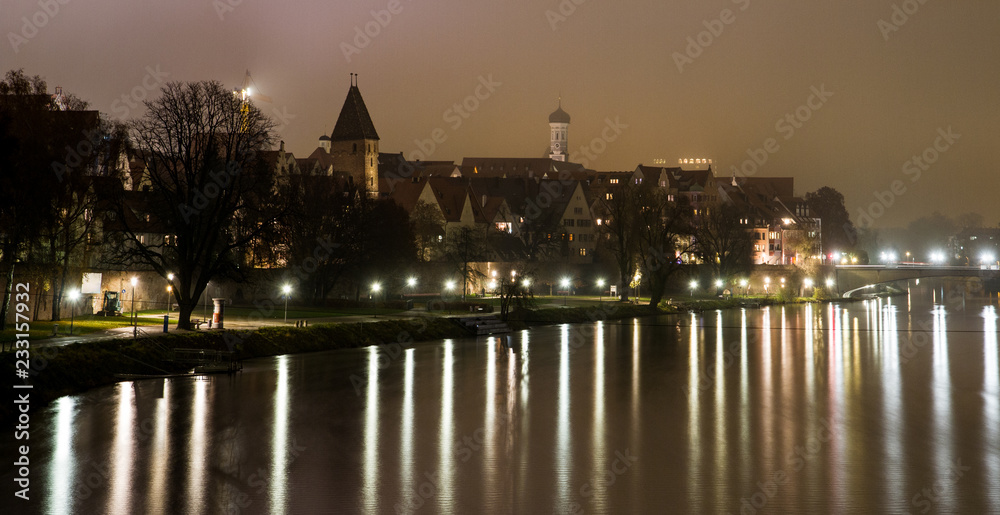 Downtown Ulm Danube at night in November 