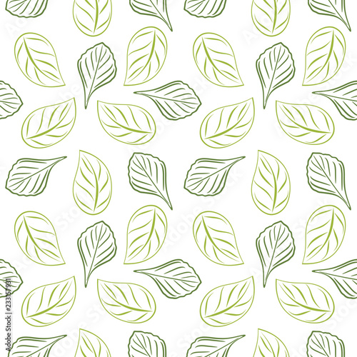 Seamless outlined leafy background for wrap design. Green color