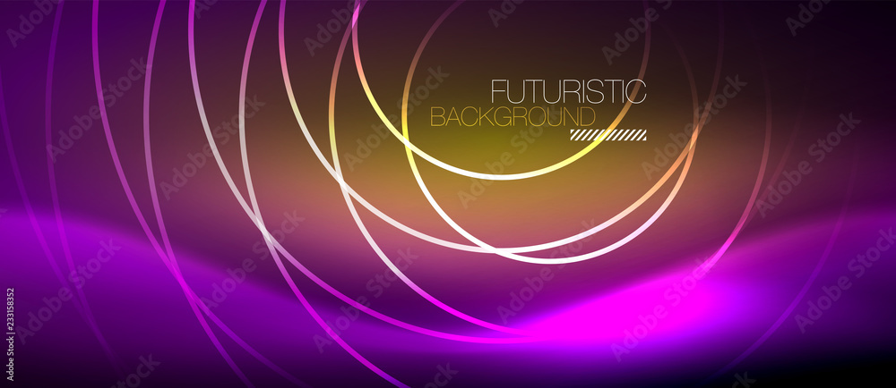 Neon glowing techno lines, hi-tech futuristic abstract background template with square shapes Neon glowing techno lines, hi-tech futuristic abstract background template with square shapes