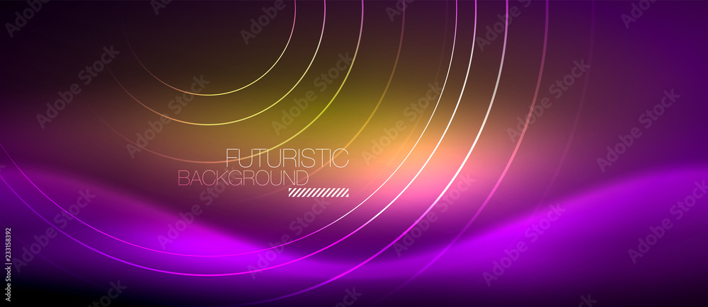 Neon glowing techno lines, hi-tech futuristic abstract background template with square shapes Neon glowing techno lines, hi-tech futuristic abstract background template with square shapes