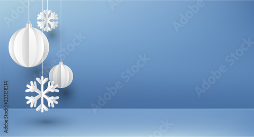 Blue New Year poster with white paper decoration.