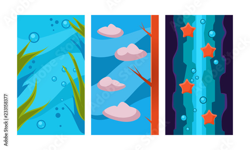 Underwater world for game background, user interface assets for mobile apps or video games vector Illustration on a white background