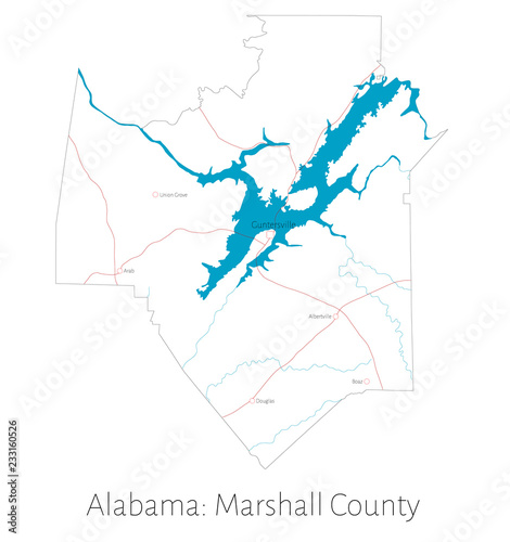 Detailed map of Marshall county in Alabama, USA