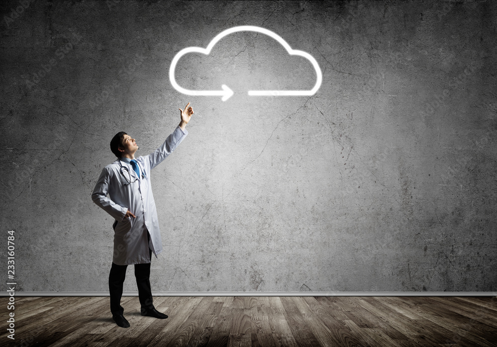 Conceptual image of doctor with cloud symbol Conceptual image of doctor with cloud symbol