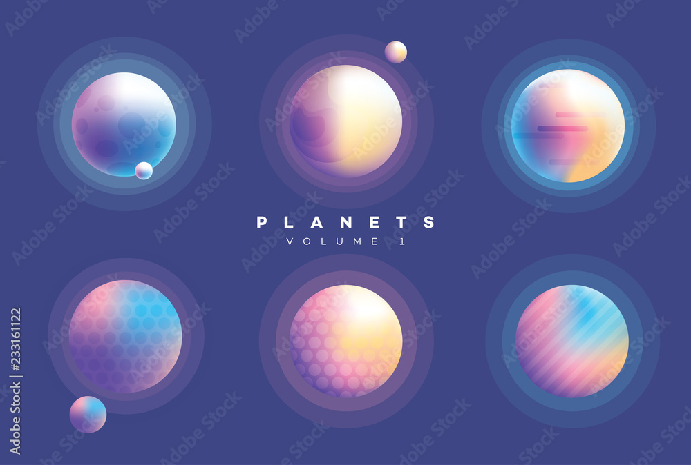 Naklejka premium Futuristic abstract planets collection in vibrant colors 