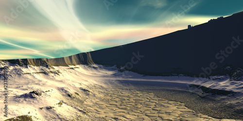 Alien Planet. Rocks and sky. 3D rendering