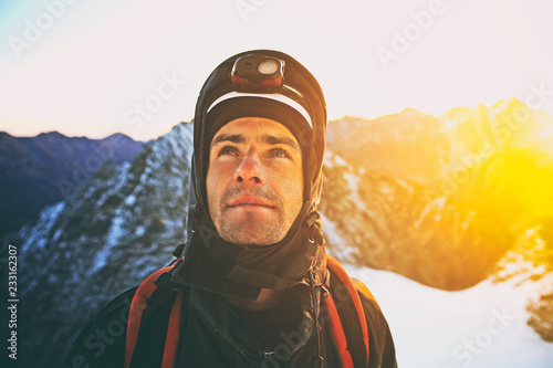 Close up portrait of climber. Extreme sport concept