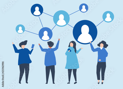 Characters of people and their social network illustration