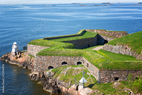 View of the Suomenlinna fortress from the deck of a ferry, Helsinki, Finland photo