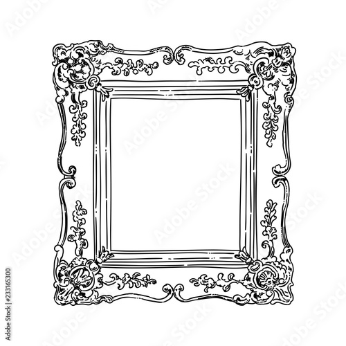 Vintage frame vector hand drawn illustration on white background. Retro style outline frame image