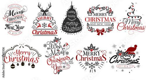 Merry Christmas and Happy New Year logo set