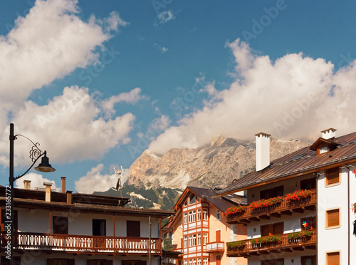 Beluno, Italy-August 9, 2018: The mountain village of Cortina di Ampezzo. photo