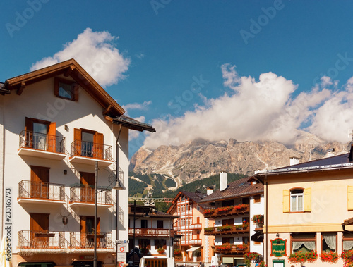 Beluno, Italy-August 9, 2018: The mountain village of Cortina di Ampezzo. photo