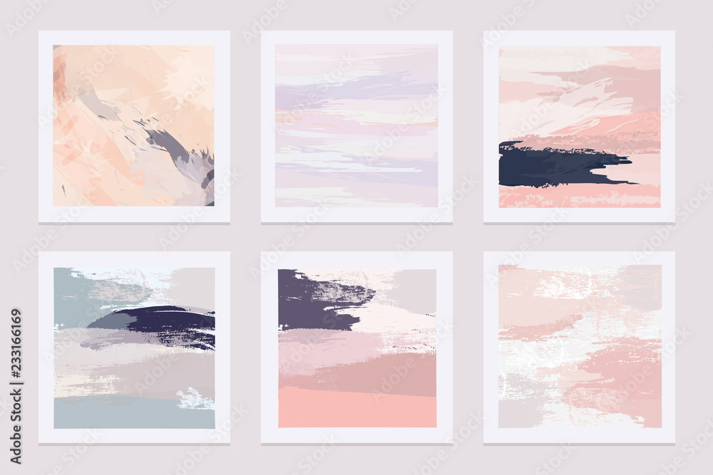 Collection of abstract artistic vector textures in soft pastel colors imitating paint brush strokes