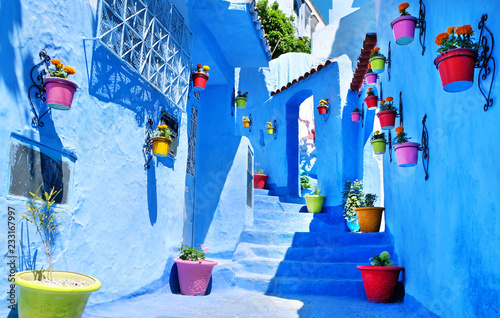 Traditional moroccan architectural details in Chefchaouen Morocco Africa