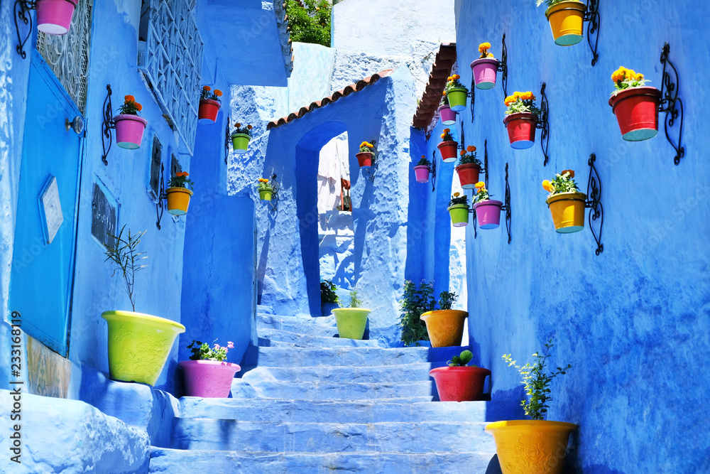 Traditional moroccan architectural details in Chefchaouen, Morocco, Africa