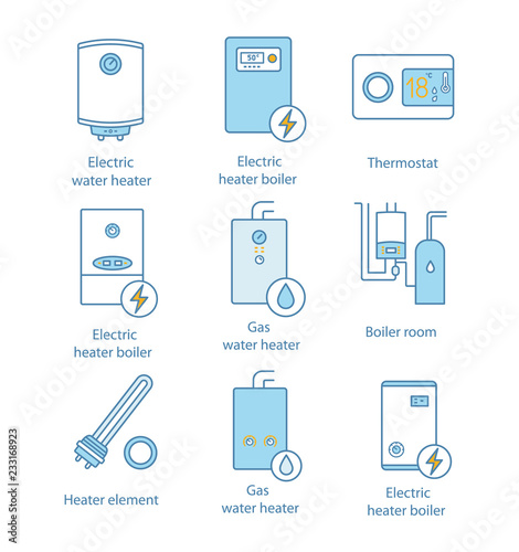 Heating color icons set