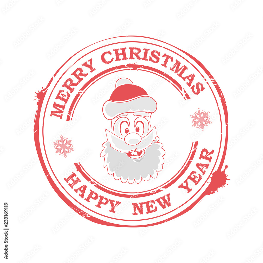 Christmas print with a funny, funny face of Santa Claus,