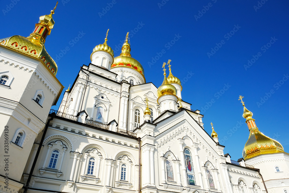 The church and bell tower in Holy Dormition Pochayiv Lavra