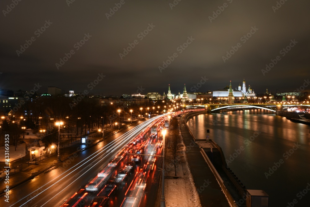 traffic in city at night