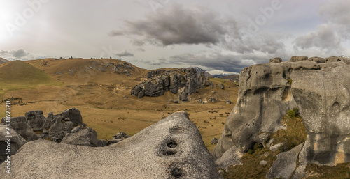 The Castle Hill Conservation Area or  Kura Tawhiti, Arthur's pass, Limestone rock formations, Alps, South island, New Zealand photo