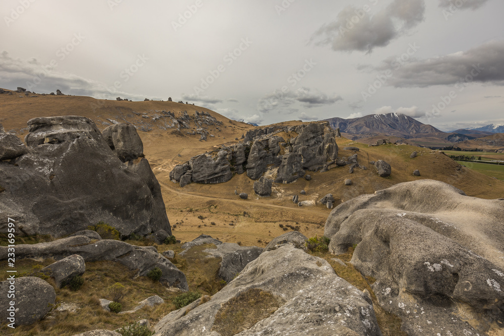 The Castle Hill Conservation Area or  Kura Tawhiti, Arthur's pass, Limestone rock formations, Alps, South island, New Zealand