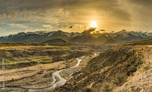 Cave Stream Scenic Reserve during sunset, South Island, New Zealand photo