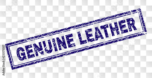 GENUINE LEATHER stamp seal imprint with rubber print style and double framed rectangle shape. Stamp is placed on a transparent background.