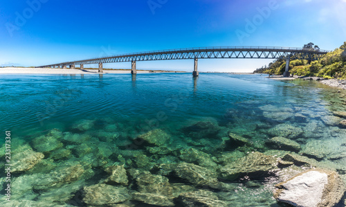 New Zealand's longest one-lane bridge over Haast River, South Westland photo