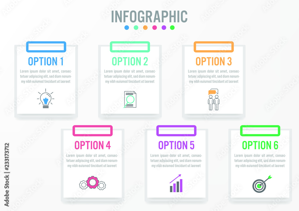 Business infographic labels template with 6 options.Creative concept for infographic.