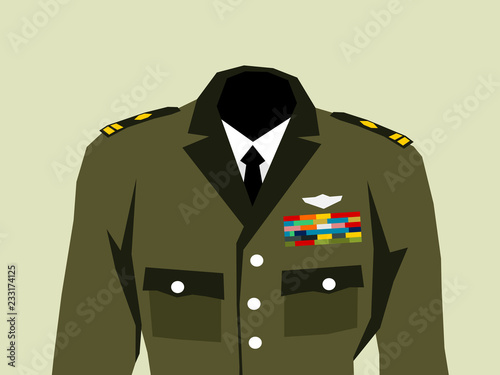 Fotografija Military uniform with high officer rank insignia - elegant khaki clothes and hierarchy in the army