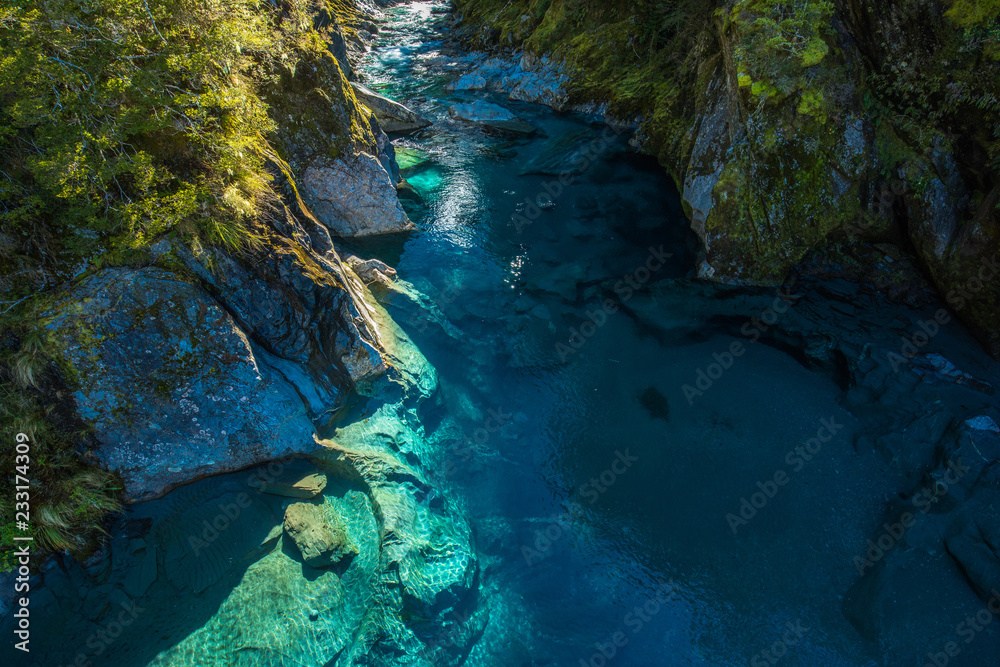 Famous attraction - Blue Pools, Haast Pass,  New Zealand, South Island