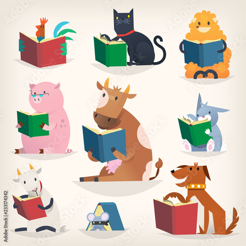 Animals reading books with stories and translating other languages. Trying to understand others.
