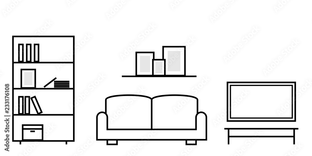 Web Living room outline interior. Clipart image isolated on white  background Stock Vector | Adobe Stock