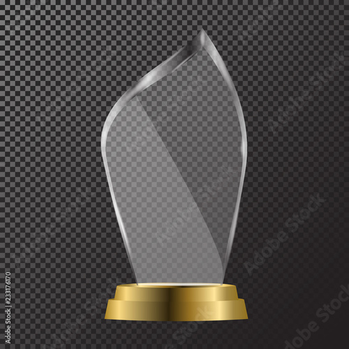 Glass shining trophy Isolated on black transparent background. Glass Trophy Award illustration,