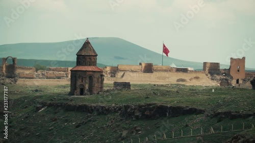 church in ani city and turkey flag