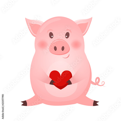 drawing of cute pig with heart vector illustration simple concept