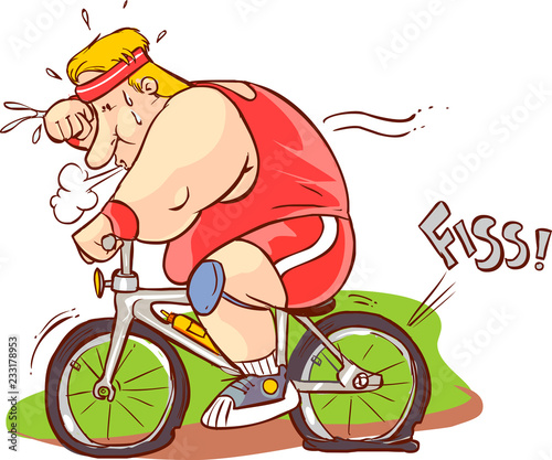 vector illustration of fat man riding a bicycle