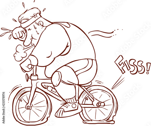 vector illustration of fat man riding a bicycle