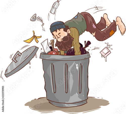 man person searching in garbage container .Poverty..