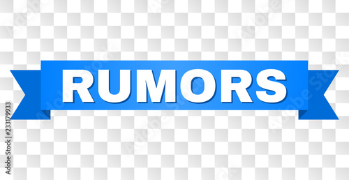 RUMORS text on a ribbon. Designed with white caption and blue tape. Vector banner with RUMORS tag on a transparent background.